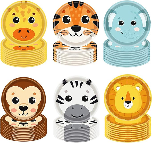 60Pcs Jungle Safari Paper Plates Zoo Animal Print Party Supplies 7