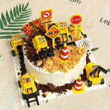 Construction Cake Topper Large Crane Excavator Traffic Road Sign