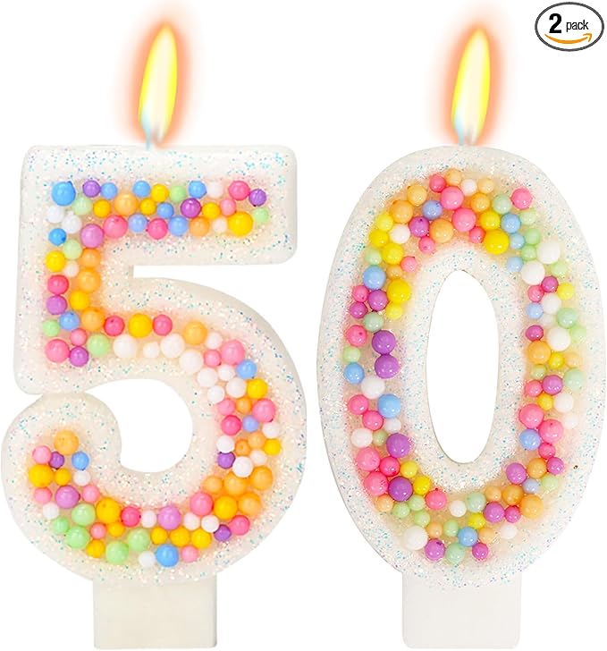 50th Birthday Candle for Cake, Colorful Macaron Numeral Candles for