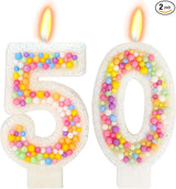 50th Birthday Candle for Cake, Colorful Macaron Numeral Candles for