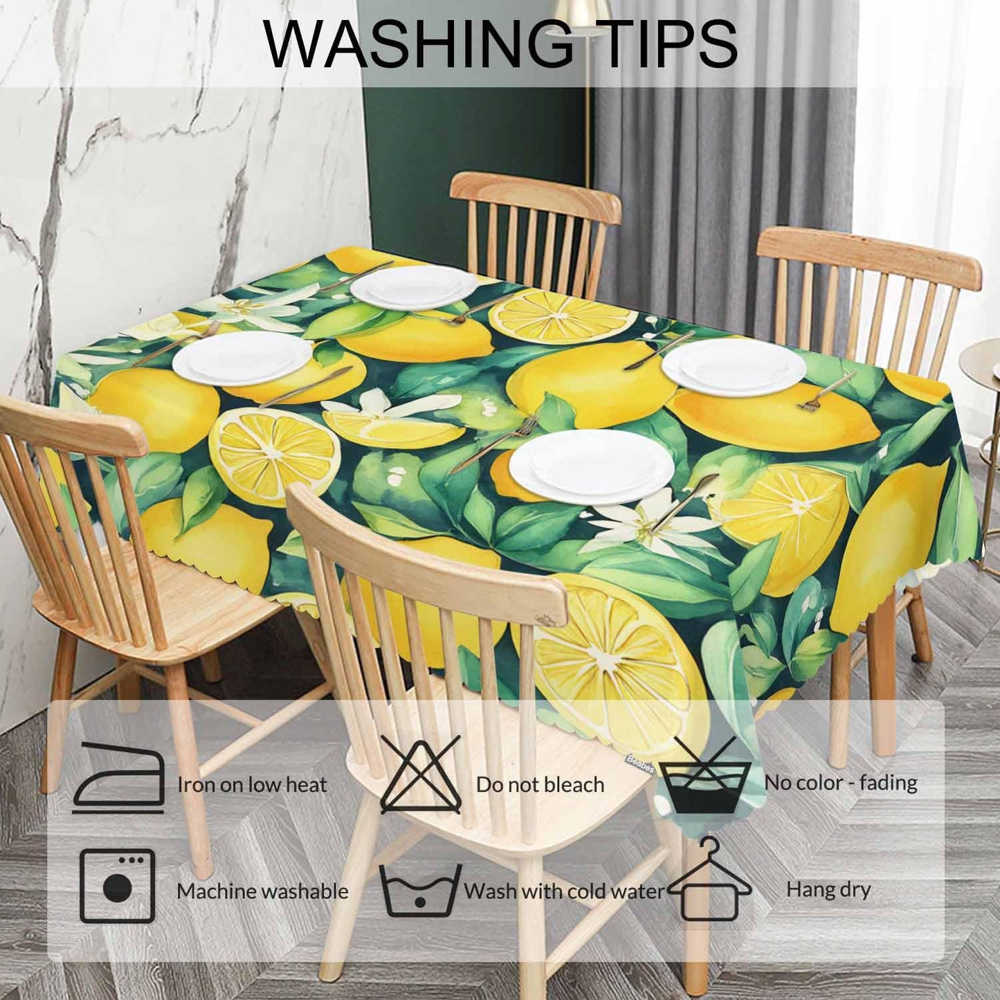 Beabes Lemon Table Cloth Rectangle Table 52"X70", Tropical Lemon
