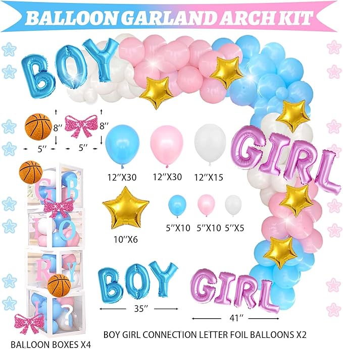 Free Throws or Pink Bows Gender Reveal Decorations 169 PCs Boy or