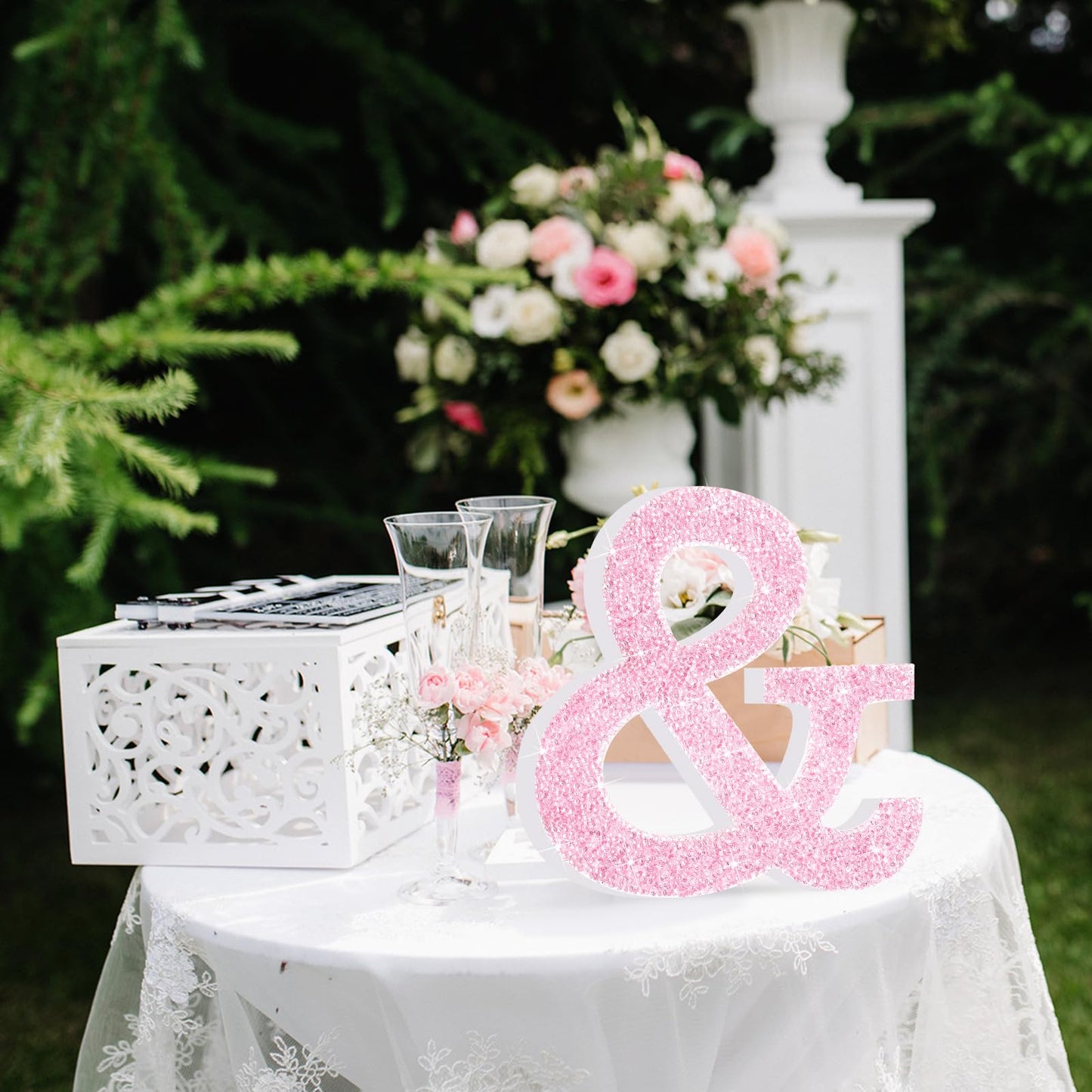Qunclay Pink Crystal Diamond Letter Wall Decor, Glitter Wooden Bling