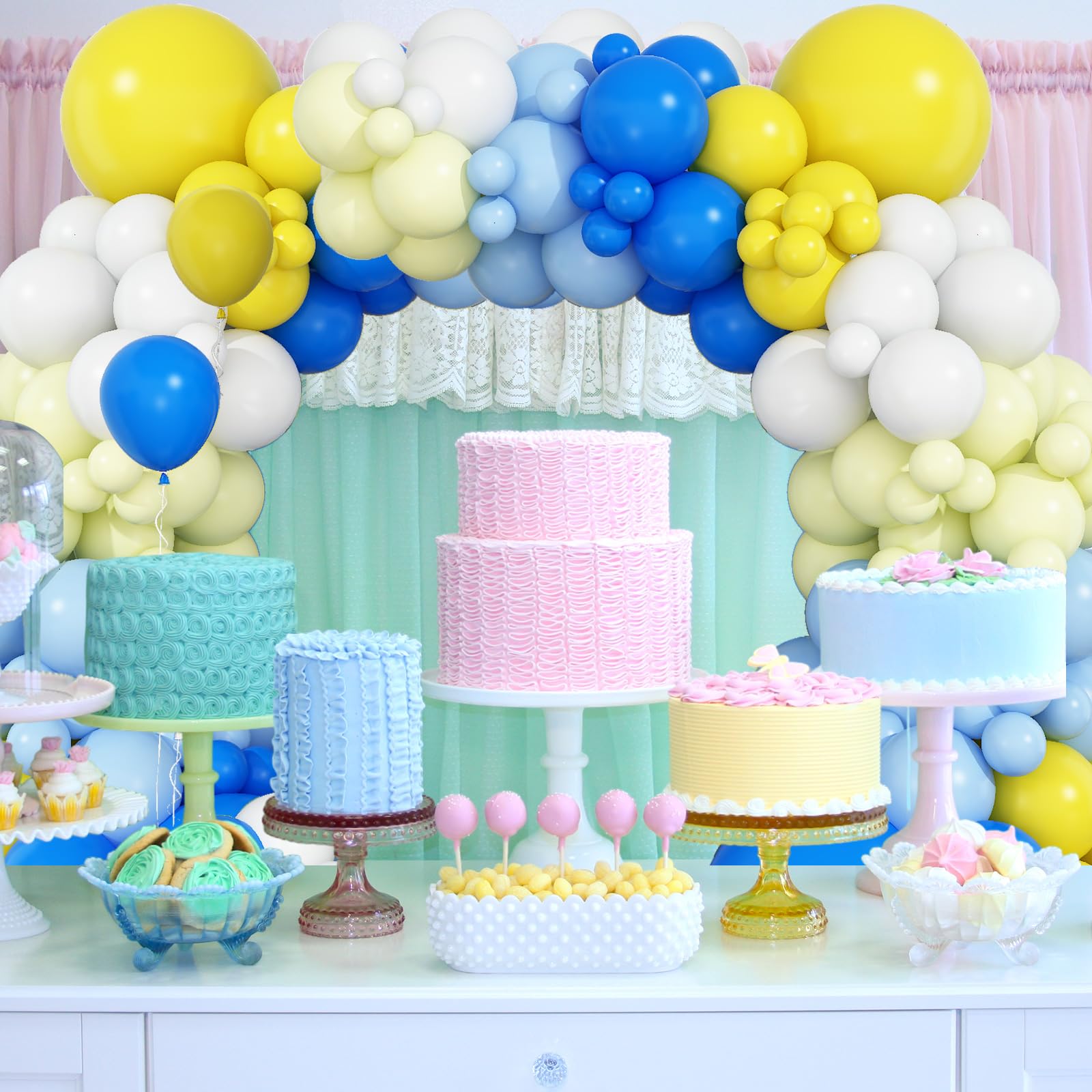 Blue and Yellow Balloon Arch Kit, Pastel Yellow Blue Lemon Balloon