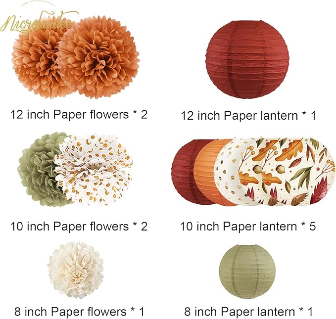 Fall Wedding Decorations 12 PCS Orange Maple Leaf Paper Lanterns