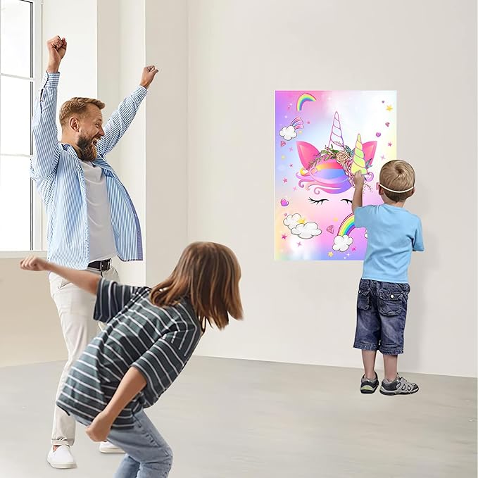 ASTARON Pin The Horn on The Unicorn Game for Kids Birthday Party,