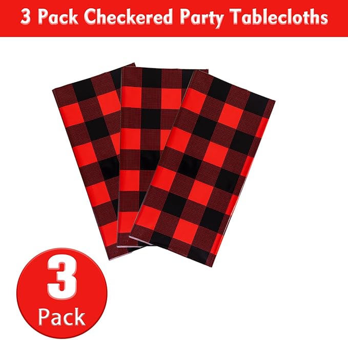 Kesfey 3 Packs Buffalo Check Plaid Table Cloth 54 x 108 Inches Red