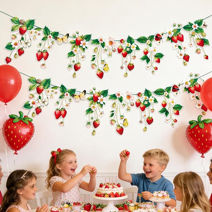 Strawberry Garland Banner Berry First Birthday Decor Strawberry