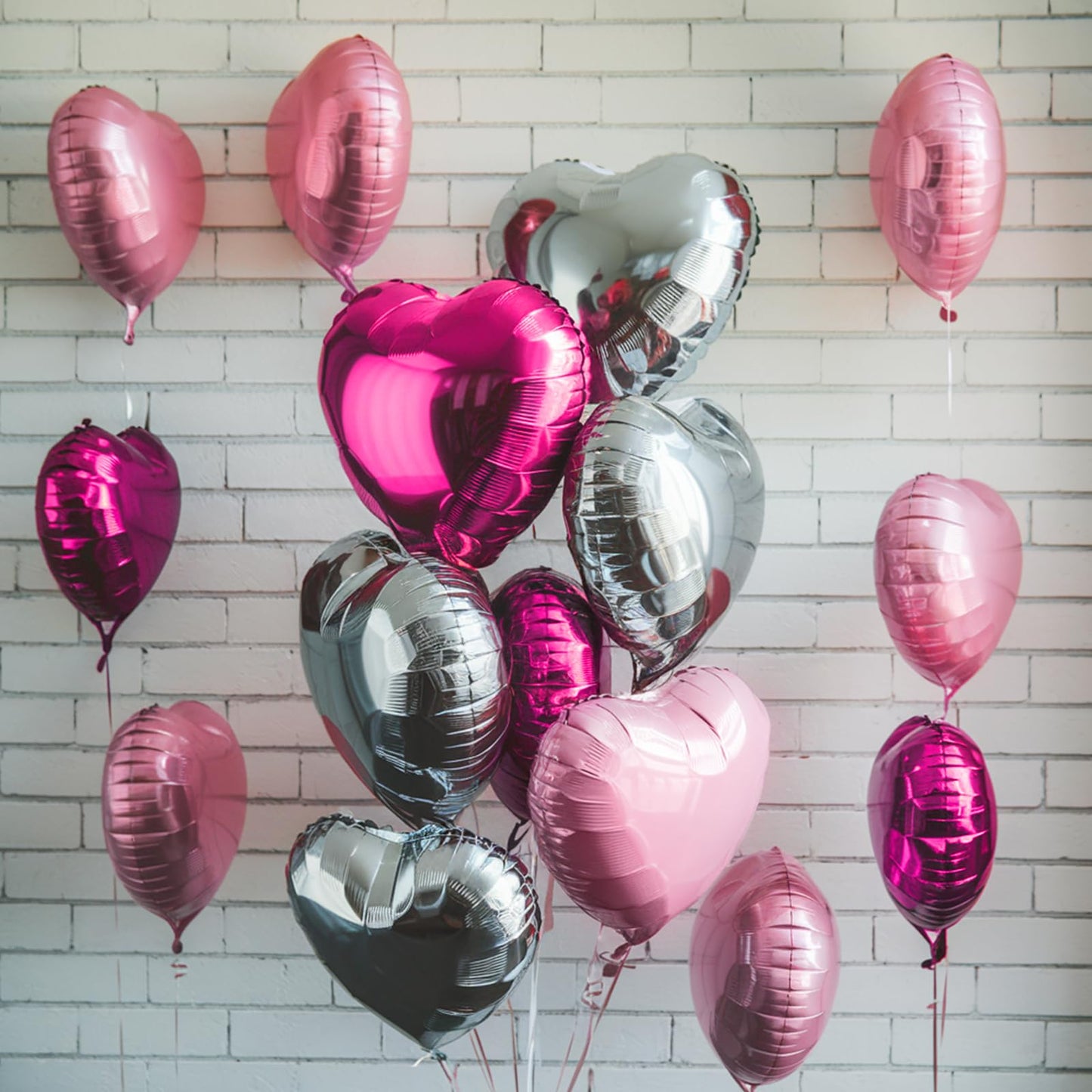 Hot Pink Silver Heart Balloons, 19PCS Light Pink Heart Shape Balloon