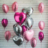 Hot Pink Silver Heart Balloons, 19PCS Light Pink Heart Shape Balloon