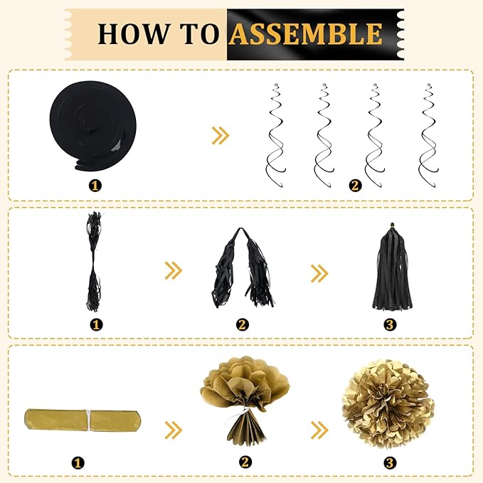Black and Gold Birthday Party Decorations Kit for Men Women Cheers