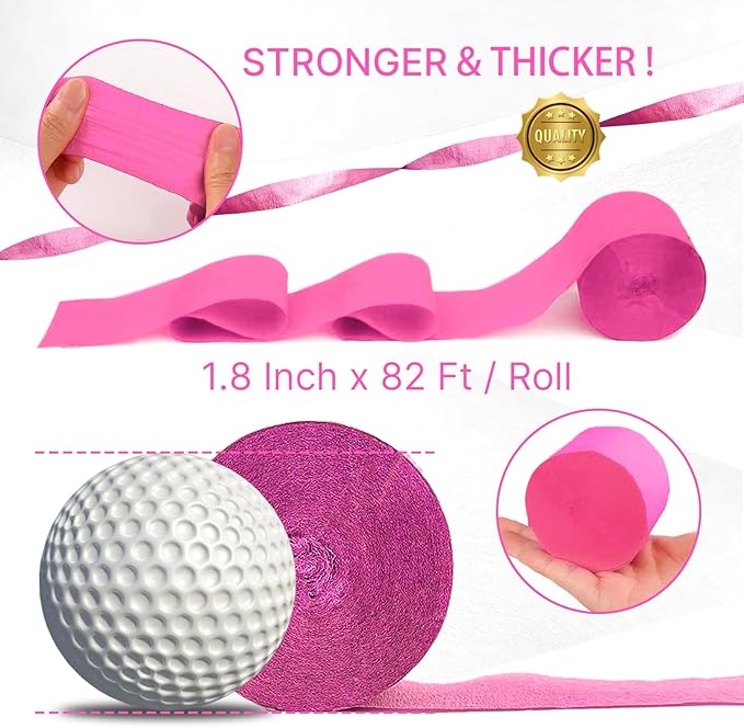 PartyWoo Pink Crepe Paper Streamers 4pcs 328ft Pack of Dark Hot Pink