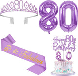 80th Birthday Decorations for Women Purple with 80th Birthday Sash