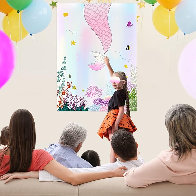 ASTARON Pin The Tail on The Mermaid Game for Birthday Party, Mermaid