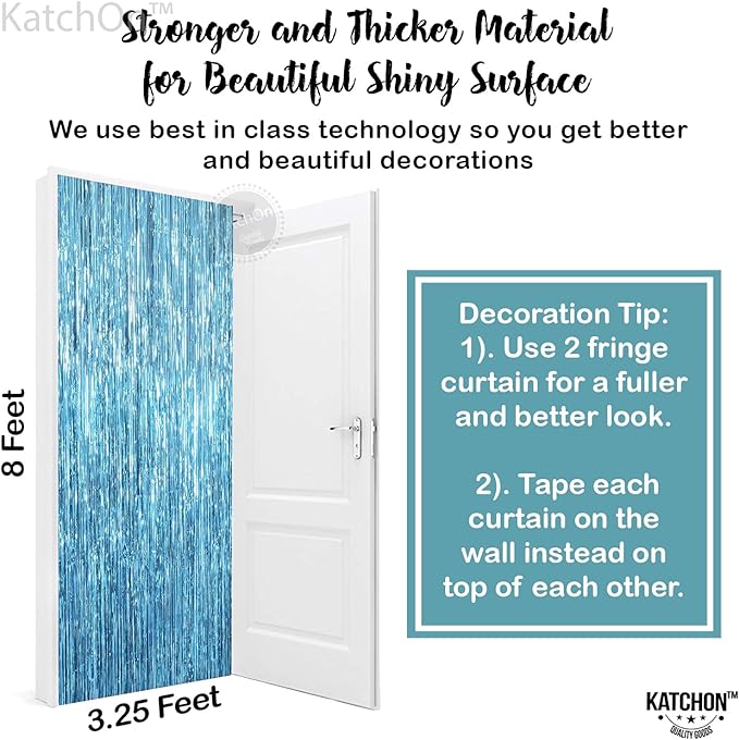 KatchOn, XtraLarge, Blue Foil Fringe Curtain - 8x3.2 Feet, Pack of 2