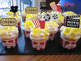 Movie Night Decorations Popcorn Star Foil Balloons Cupcake Toppers