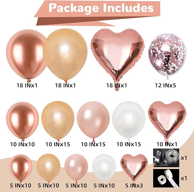 Rose Gold Balloons Garland Arch Kit 18 10 5 In Rose Gold Heart Foil