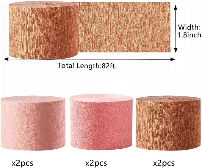 We Moment Rose Gold Pink and Dusty Pink Crepe Paper Streamers 1.8