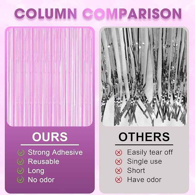 Voircoloria 3 Pack 3.3 x 8.2 ft Pastel Purple Foil Fringe Backdrop