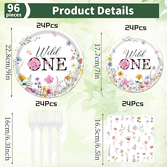 Wildflower 1st Birthday Decorations Supplies 96PCS Flower Wildflower
