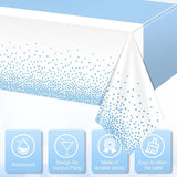 MASHAN 3Pcs White and Light Blue Tablecloth Party Decorations,Plastic