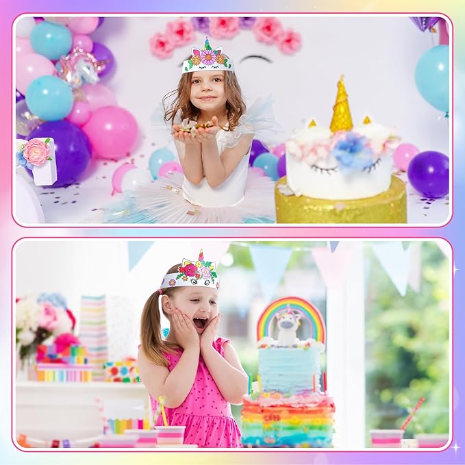 24 Pcs Color Your Own Unicorn Crown DIY Paper Coloring Crowns for