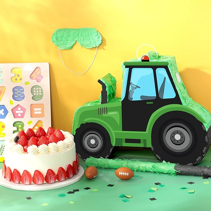 Construction Tractor Piñata with Blindfold and Bat Dump Truck