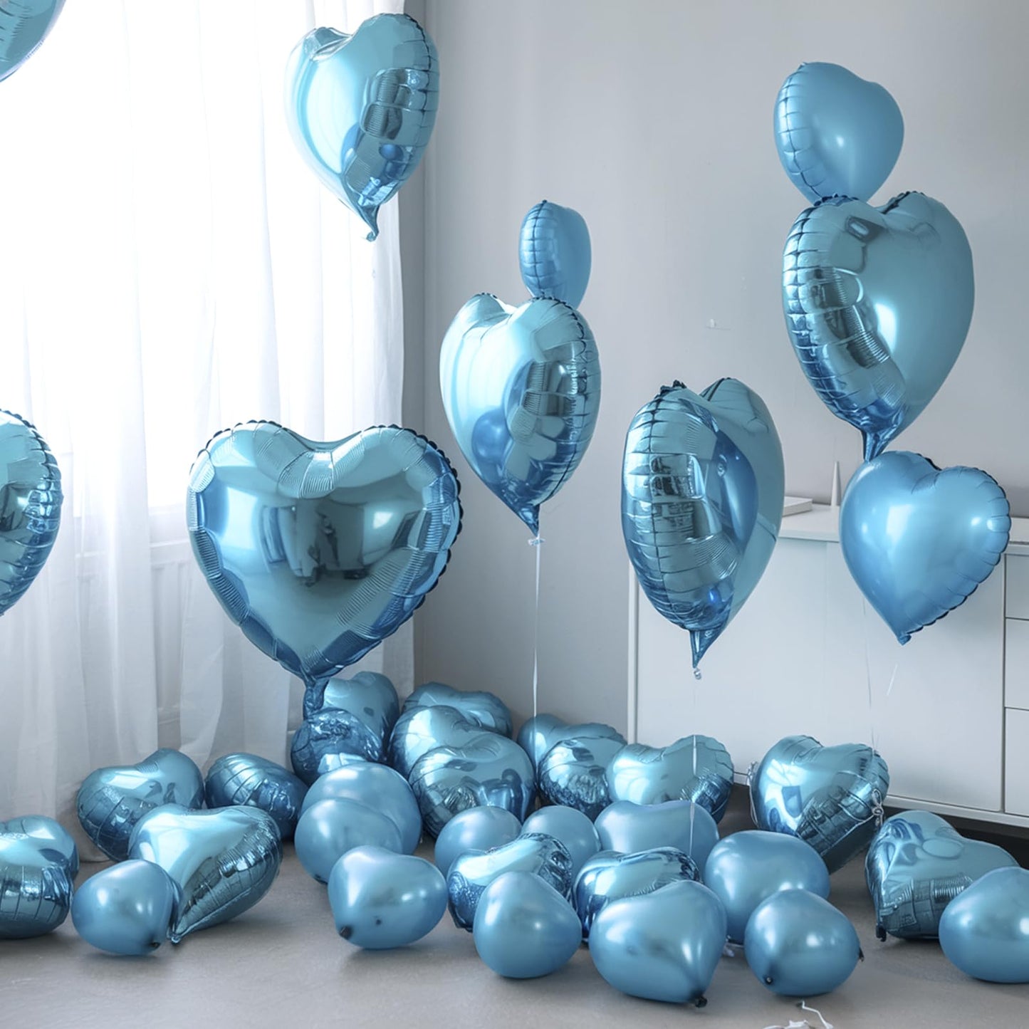 Blue Heart Balloons, 19PCS Light Blue Heart Shape Balloons, 18Inch