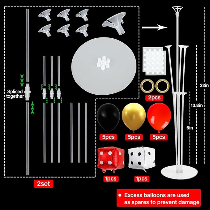 Casino Party Balloons Stand Kit 2 Sets with 2 Dice Foil Balloons