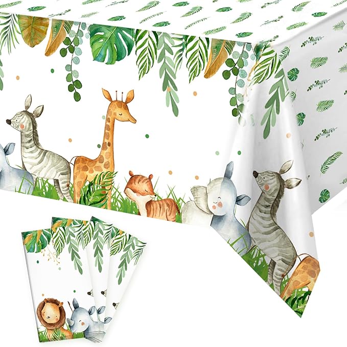 Jungle Safari Tablecloths 3Pcs Wild Animal Table Cover for Safari