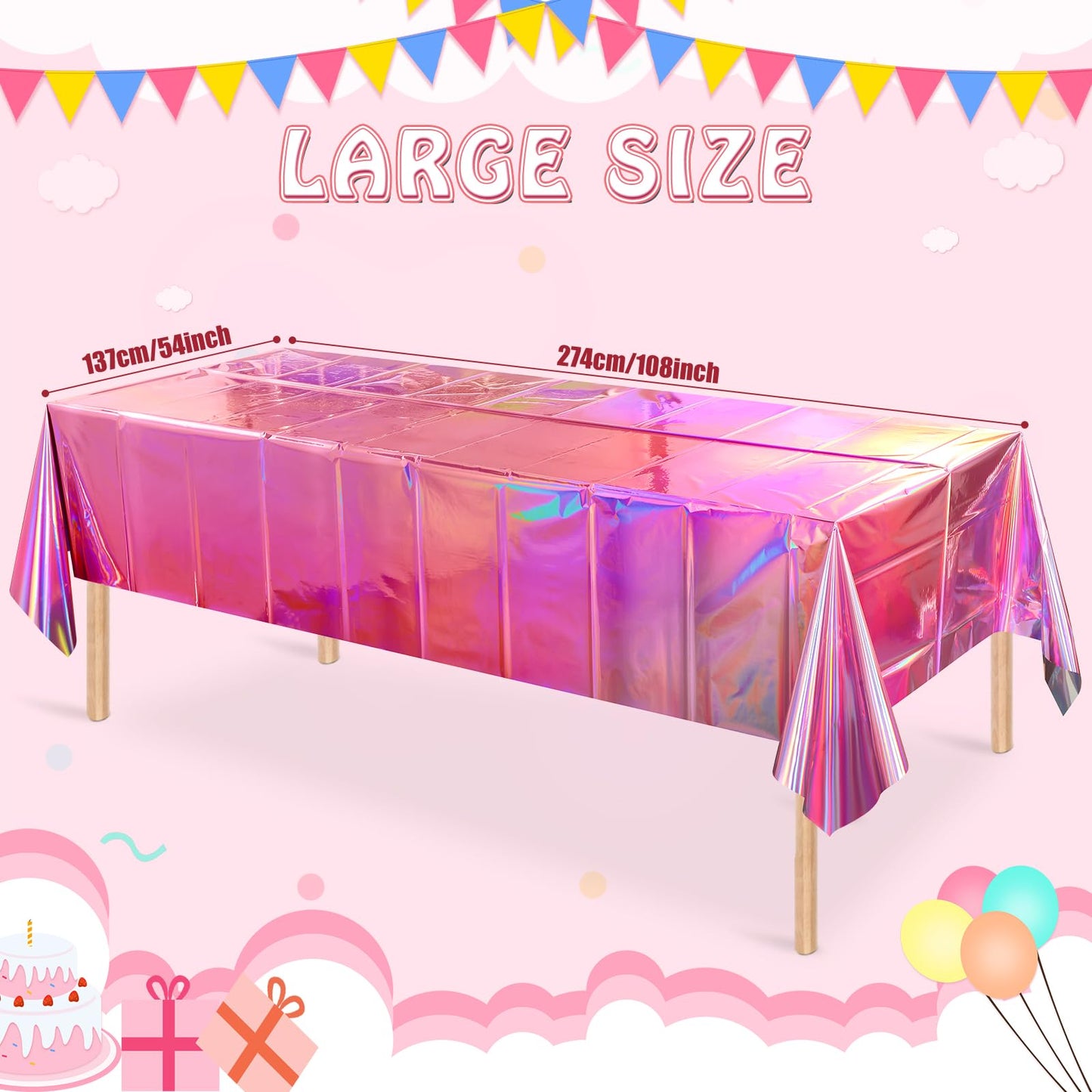8 Pack Iridescent Pink Plastic Tablecloths, FunnyPars Shiny Disposable