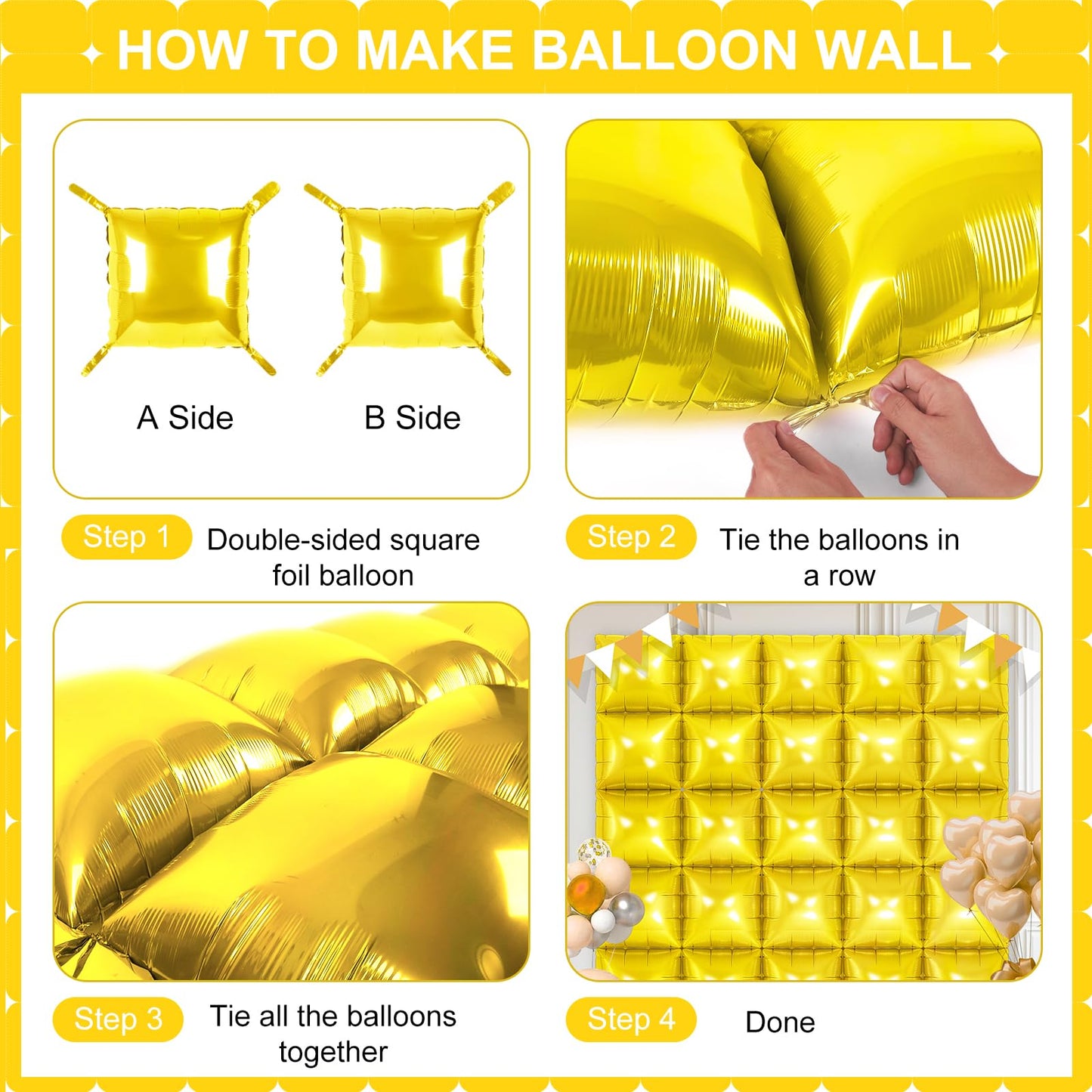 Gold Square Foil Balloons 25 Pcs Metallic Gold Balloons Wall Backdrop