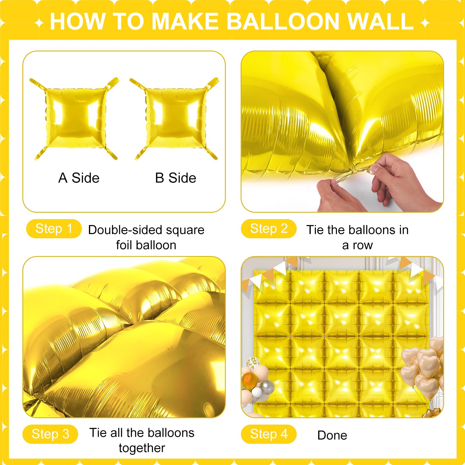 Gold Square Foil Balloons 25 Pcs Metallic Gold Balloons Wall Backdrop