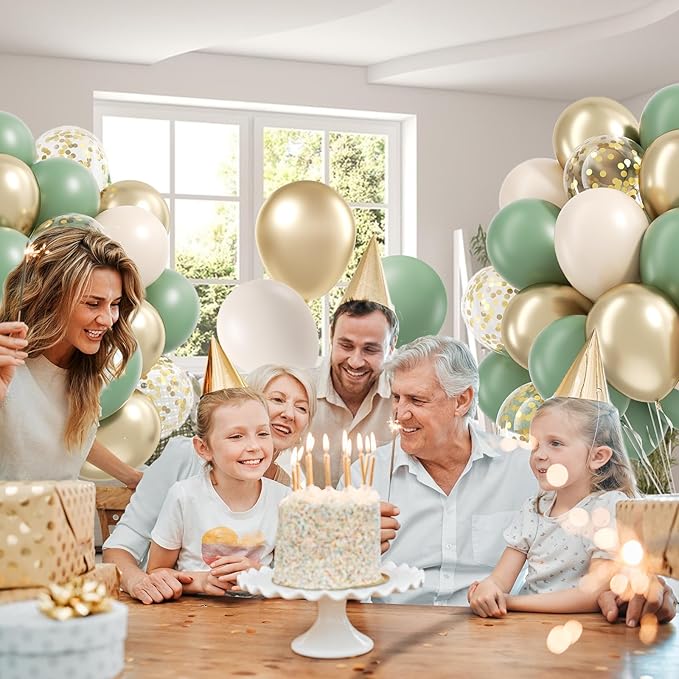 Sage green Balloons, 60pcs 12inch Sage green Sand White Metallic Gold