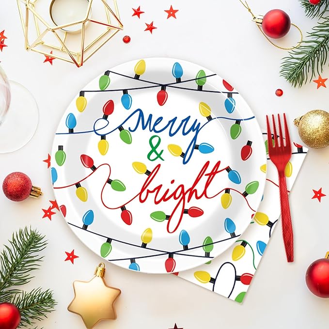 96PCS Merry Christmas Party Tableware Set Christmas Lights Party