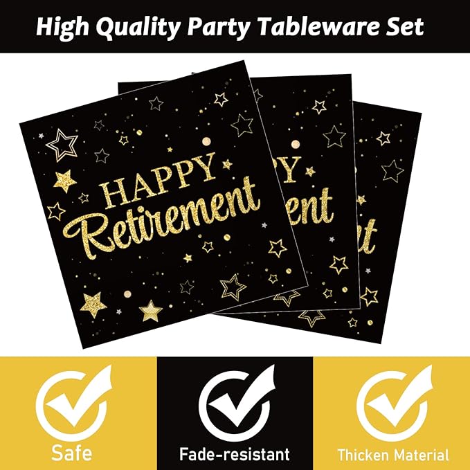 96 Pcs Retirement Party Plates Napkins Tableware Set Happy