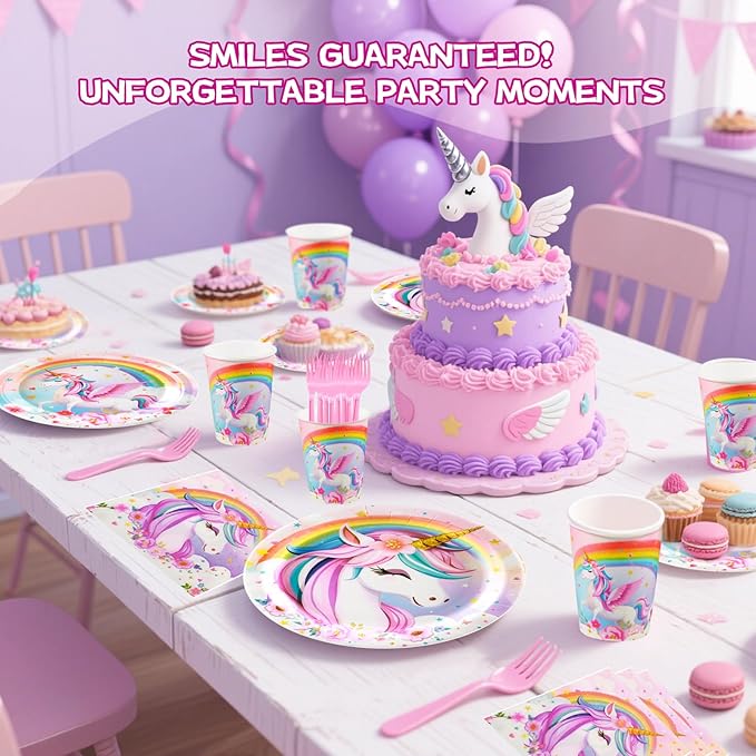 Unicorn Birthday Party Supplies Set Disposable Tableware for 24