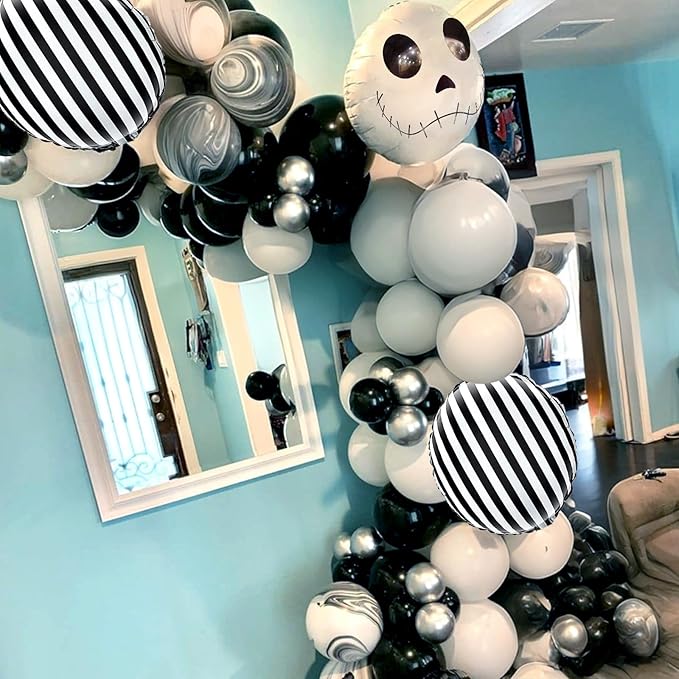 Halloween Balloons Decorations 18 Inch Skull Black and White Striped