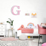 Qunclay Pink Crystal Diamond Letter Wall Decor, Glitter Wooden Bling