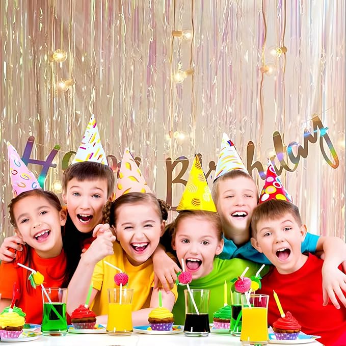 BRAVESHINE Iridescent Foil Fringe Backdrop - 2 Pack 3.2x6.5ft