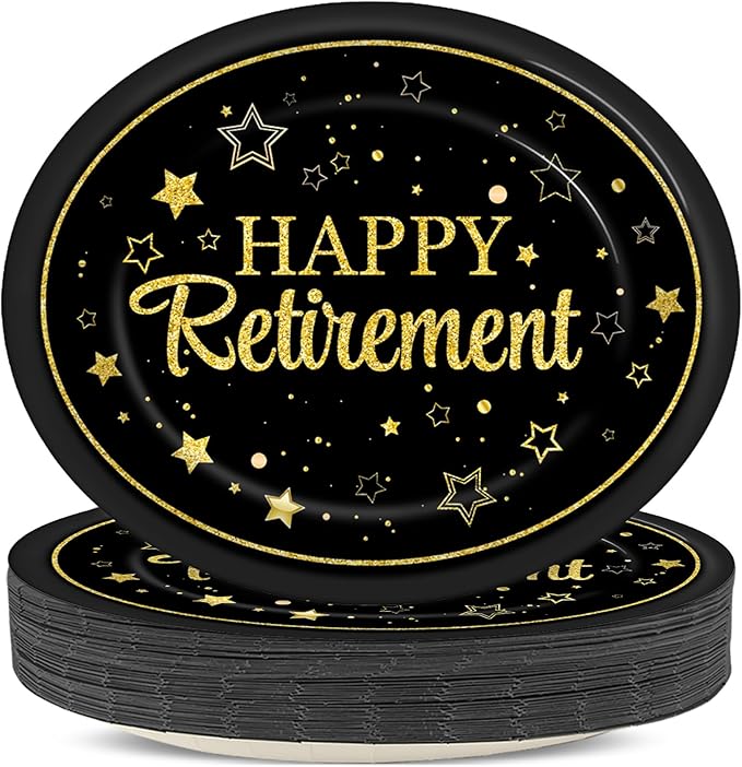 50Pcs Happy Retirement Party Oval Plates 11 Inch Large Retirement