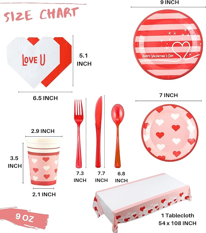 Valentines Day Plates and Napkins Sets Serves 16 Includes Paper Cups