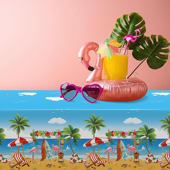 6 Pack Summer Beach Plastic Tablecloth Party Decorations, Disposable