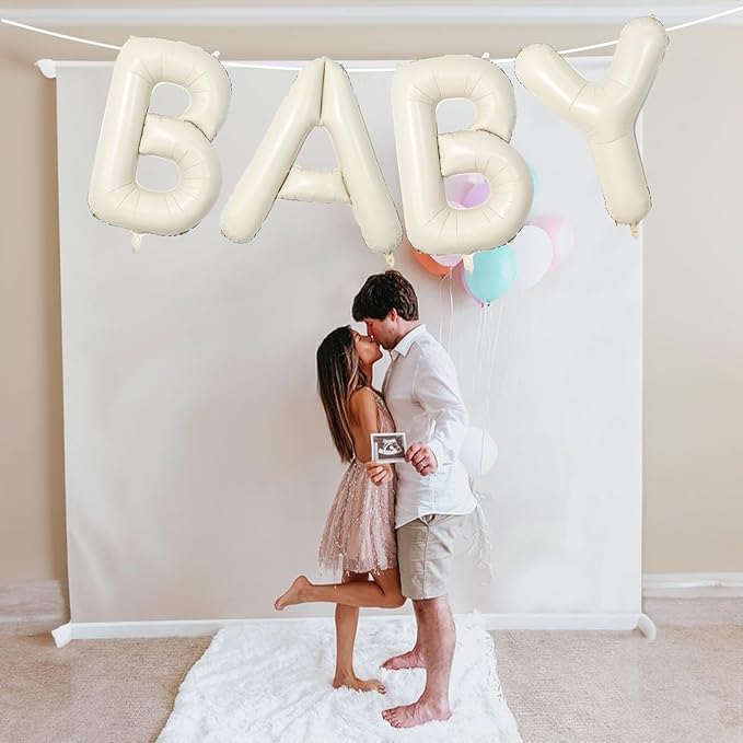 40 Inch Beige BABY Balloon for Baby Shower, Large Cream White Baby