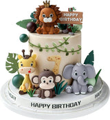 19pcs Safari Animal Cake Topper Jungle Wild Cake Toppers with Leaves