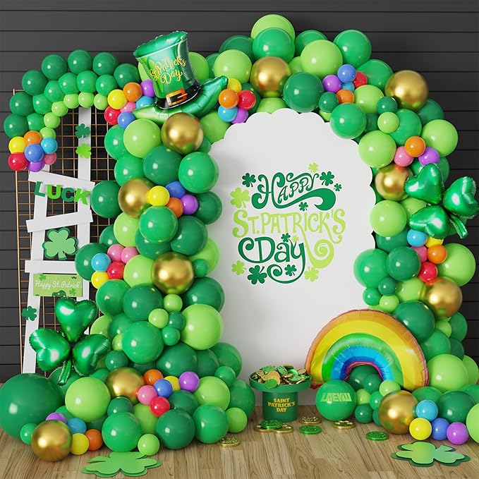153Pcs St.Patrick's Day Balloon Arch Garland Kit Green Gold Rainbow