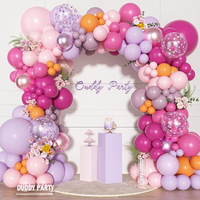 Ouddy Party Pink Purple Balloons Garland Arch Kit, Different Sizes 18