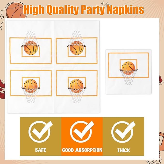 96Pcs Basketball Party Plates Supplies Sports Theme Tableware