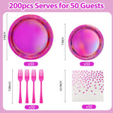 Iridescent Pink Paper Plates and Napkins, 200pcs Holographic Party
