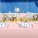 8Pack Disposable Plastic Tablecloths and Satin Table Runner Set Pink